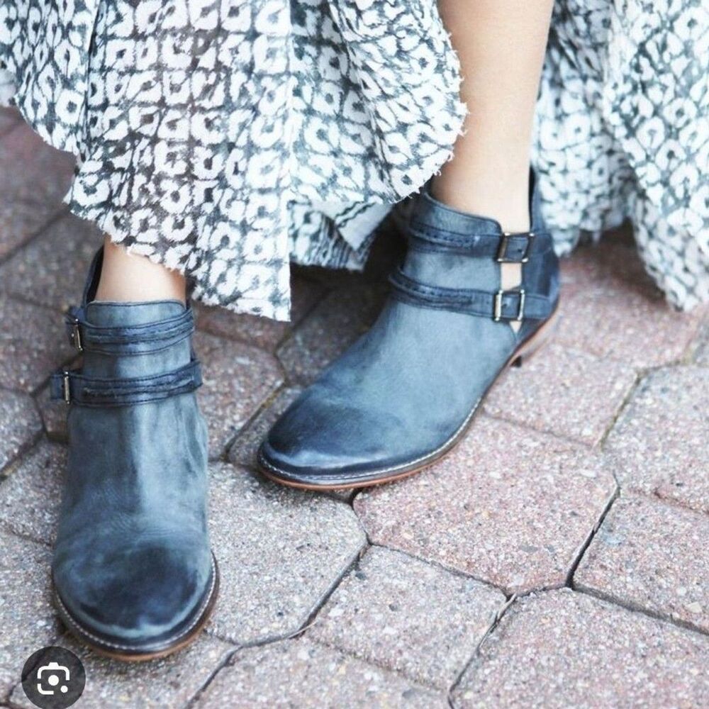 Free People Women's Booties Size EU 36 US 5.5-6 Green Leather Ankle Boots Buckle